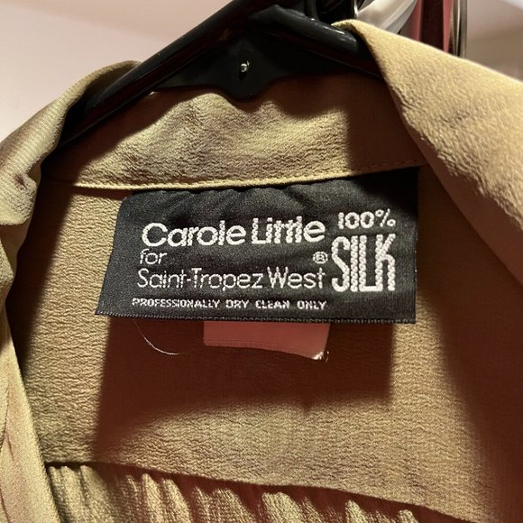 vintage 80s dress beige silk neutral secretary safari midi belted military M - Picture 7 of 7